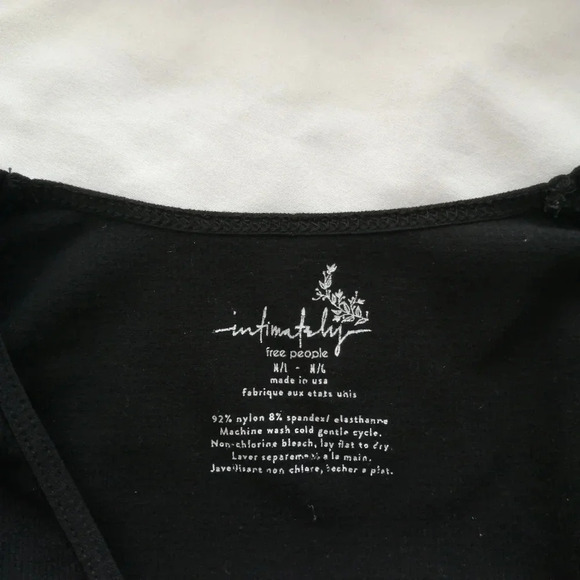 Free People Intimately Free Black Ribbed Lace  Up Neck Long Sleeve Top M/L - Picture 8 of 12